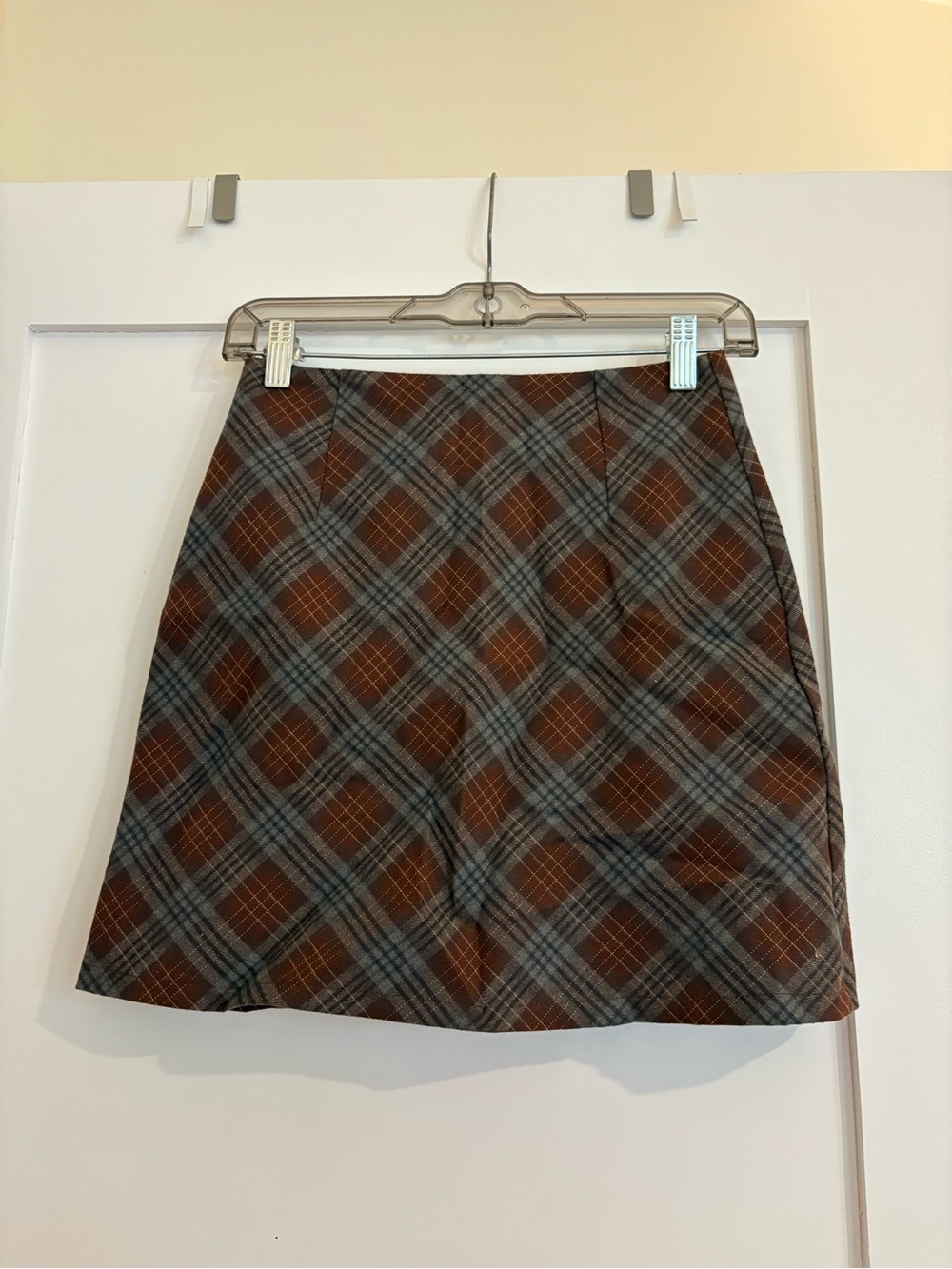 Plaid A-Line Skort in Brown and Gray